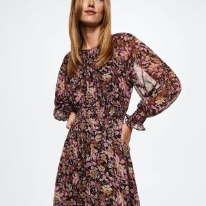 NWT! Mango floral long sleeve midi dress chiffon flowy size S